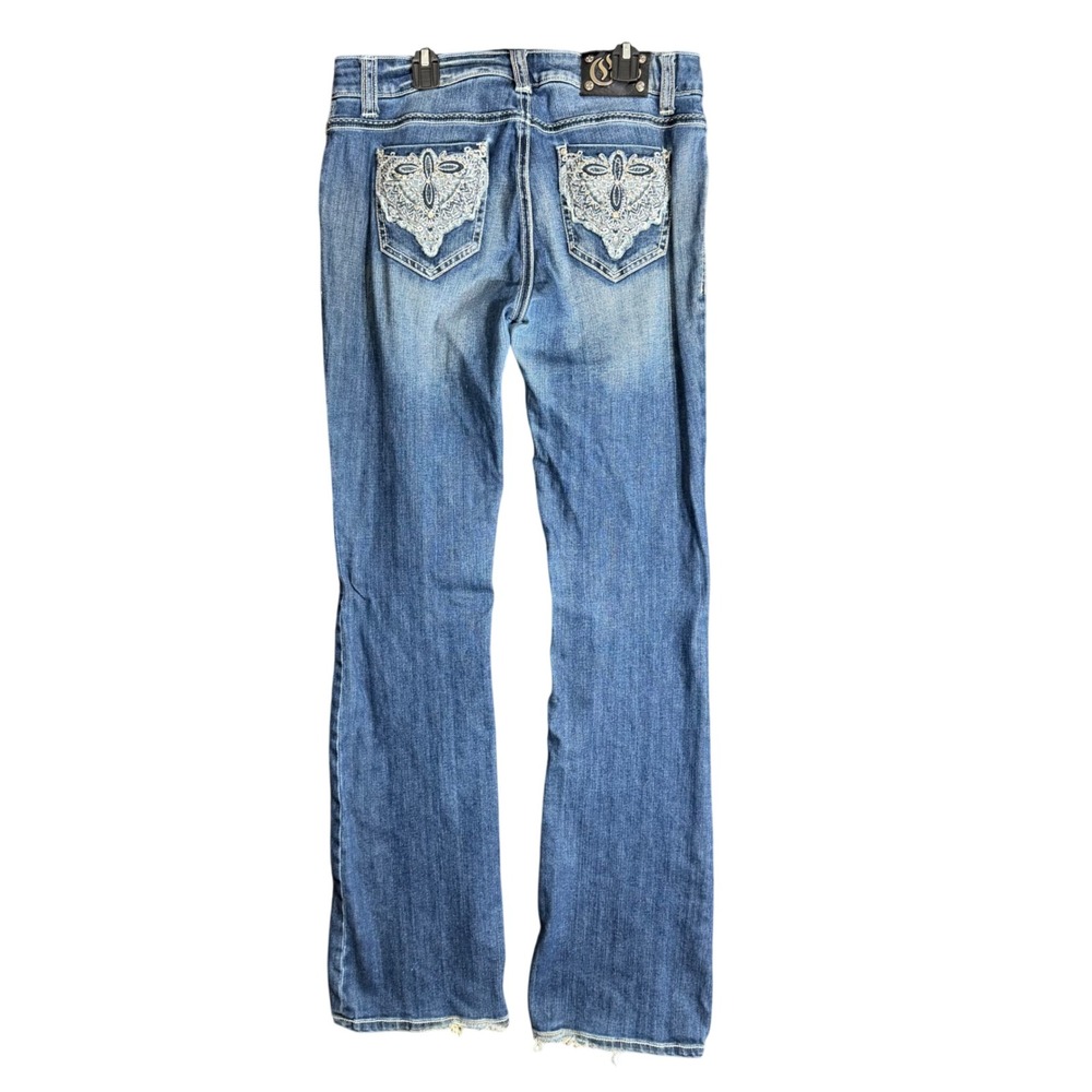 Cello Womens Size 11 Bootcut Jeans Embellished Rhinestone Distressed Y2K Frayed⁠ - Picture 3 of 16